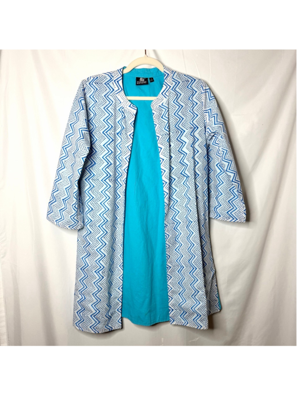 Women's Madison Mathews Blue & White Cotton Tunic Cover Up Small